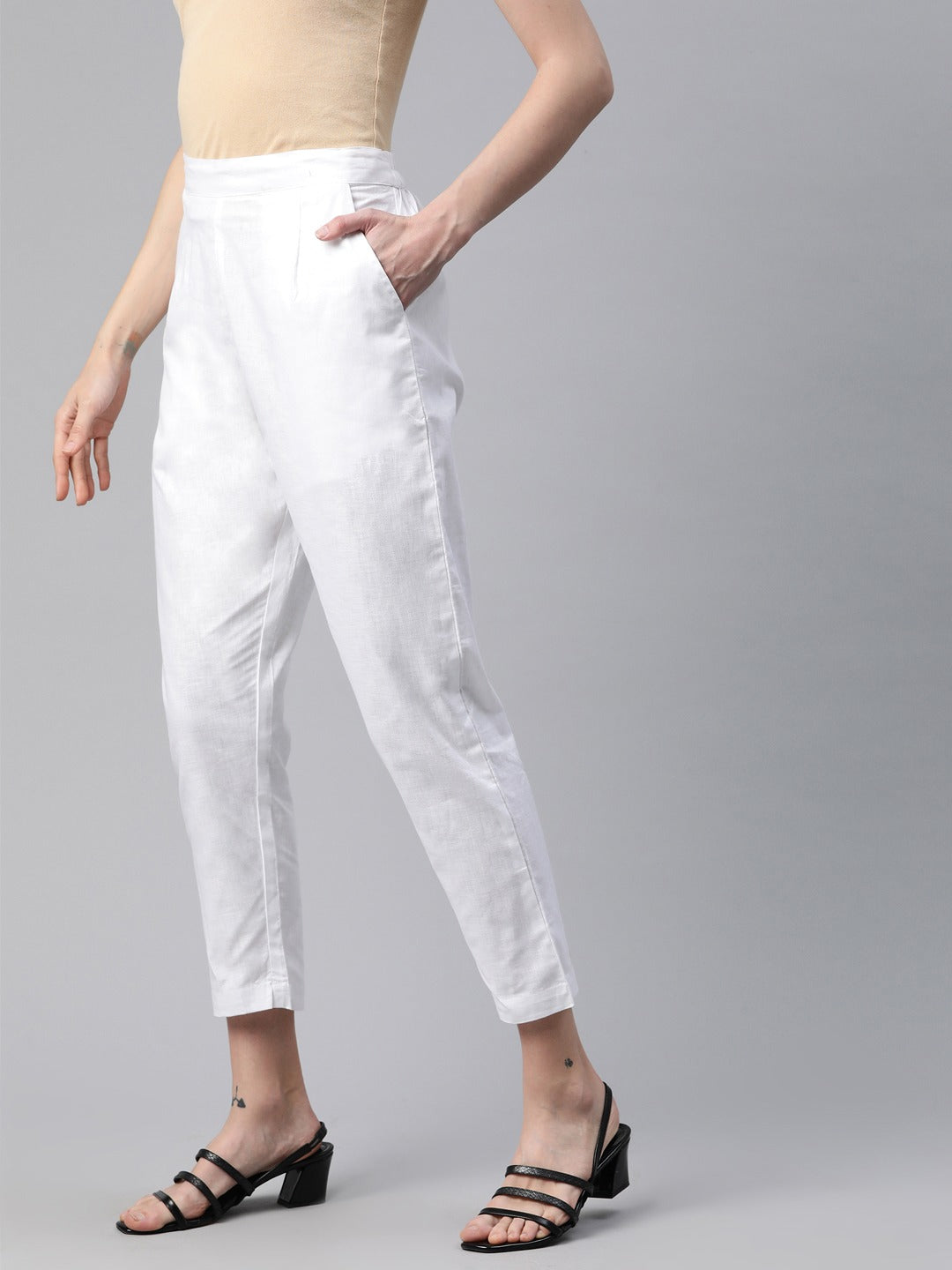 Linen Fabric White Color Regular Fit Palazzos