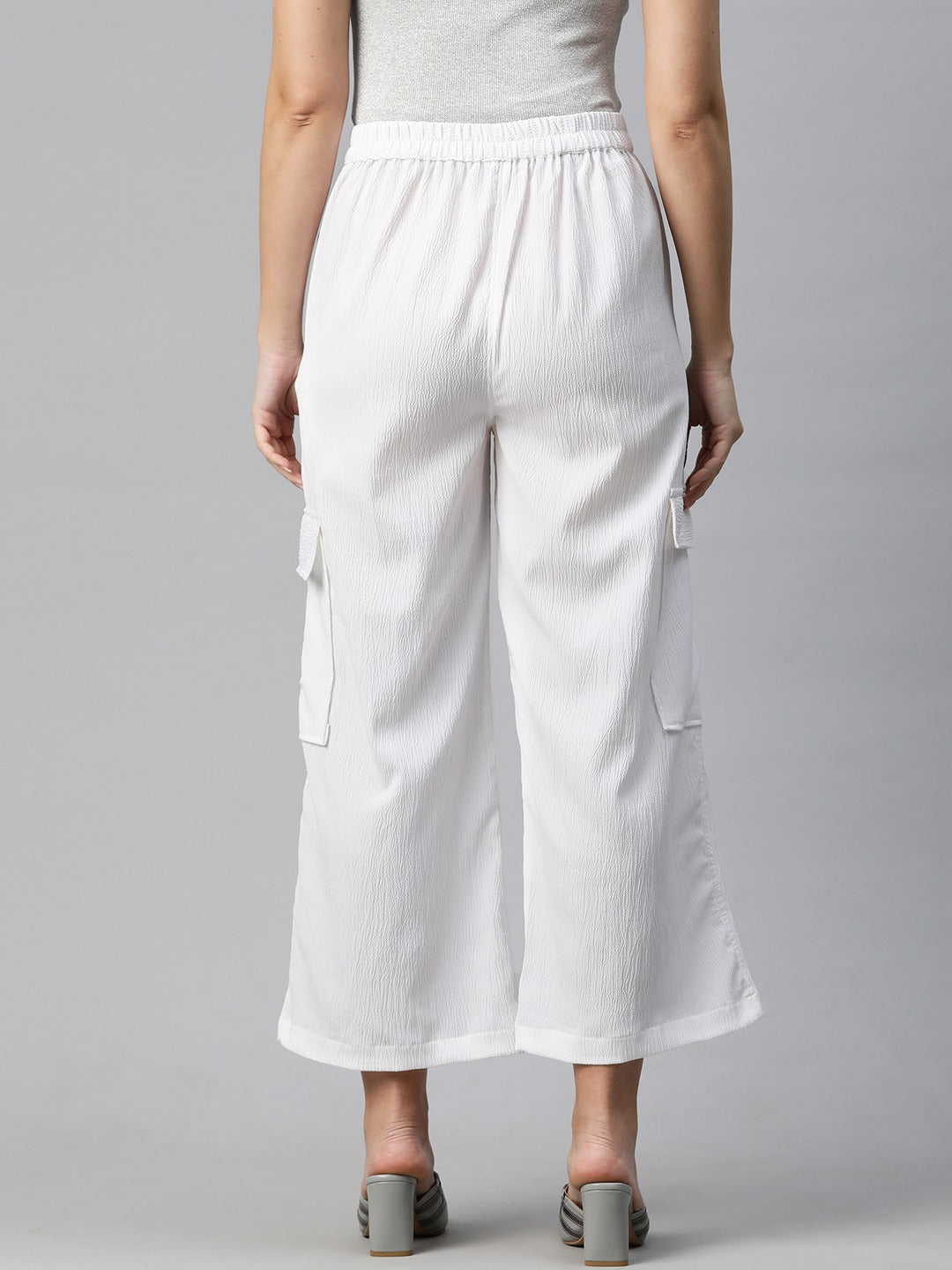 Polyester Fabric White Color Regular Fit Palazzos