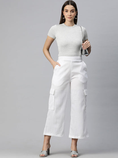 Polyester Fabric White Color Regular Fit Palazzos