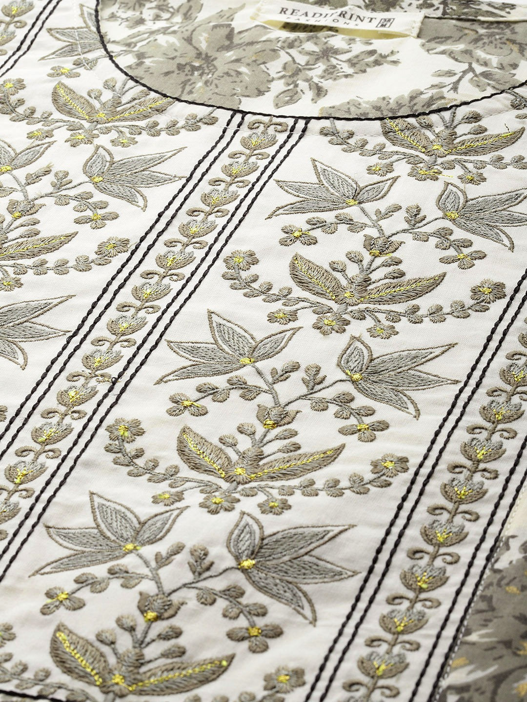 Frock Style Cotton Fabric Green Color Printed Short Kurti With Thread & Zari Work