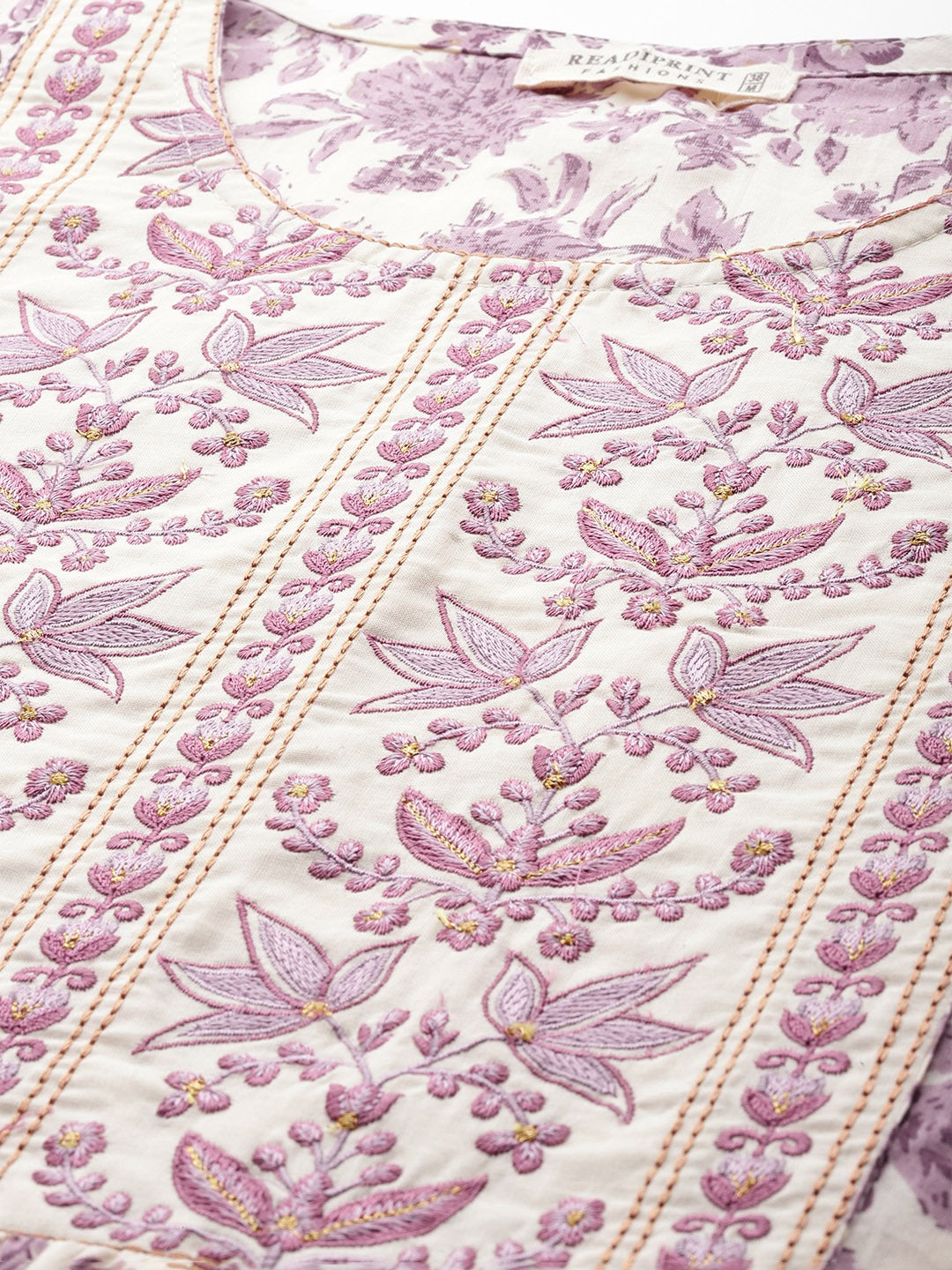 Frock Style Cotton Fabric Purple Color Printed Short Kurti With Thread & Zari Work