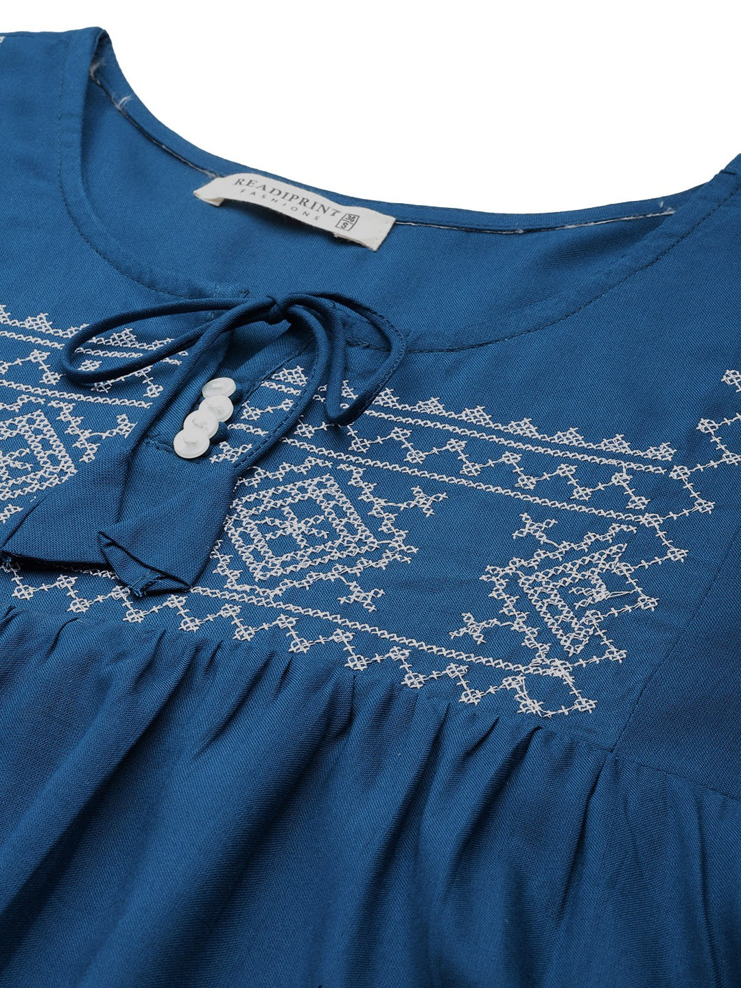 Peplum Style Rayon Fabric Blue Color Geometric Embroidered Kurti