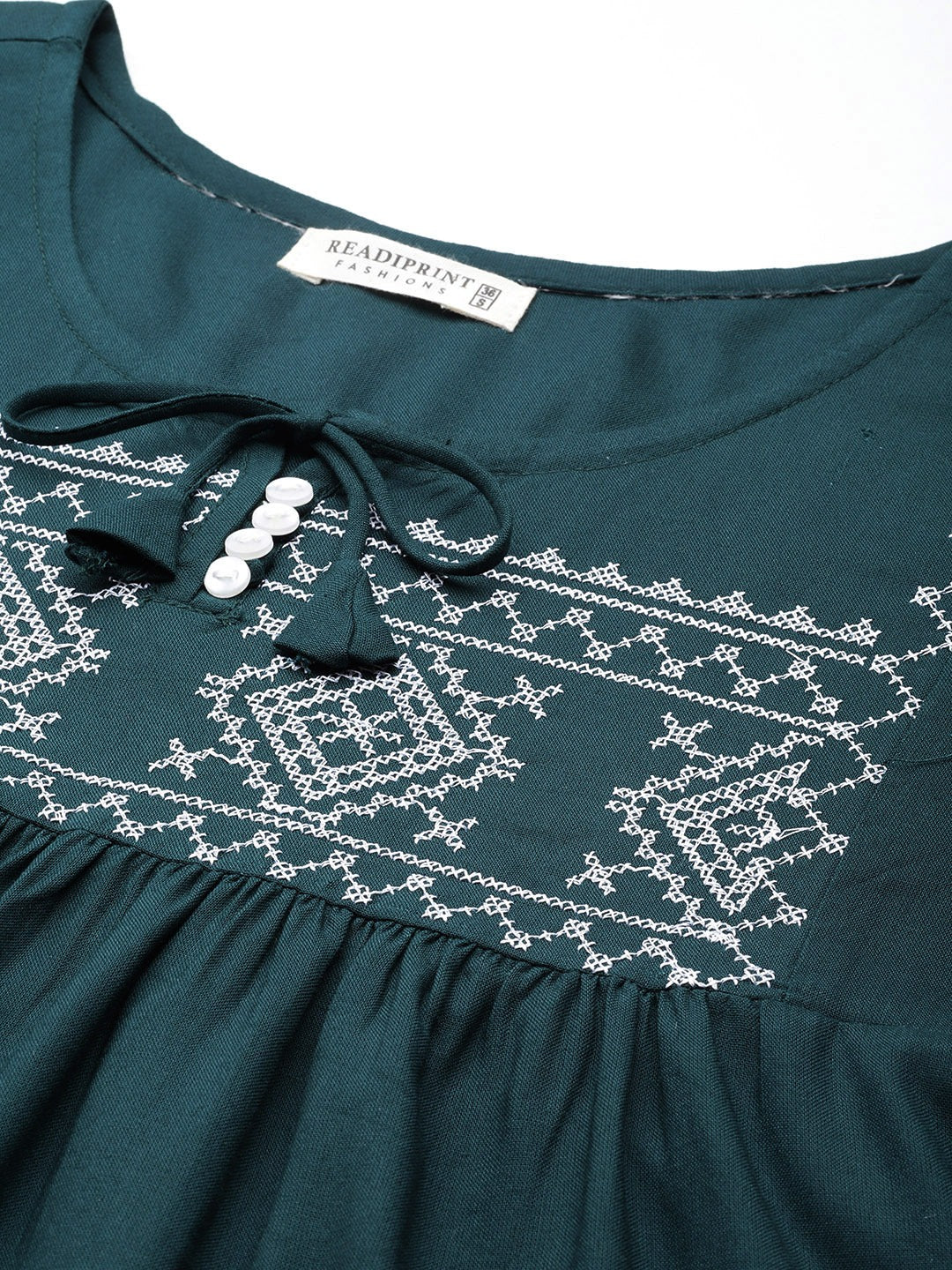 Peplum Style Rayon Fabric Teal Color Geometric Embroidered Kurti