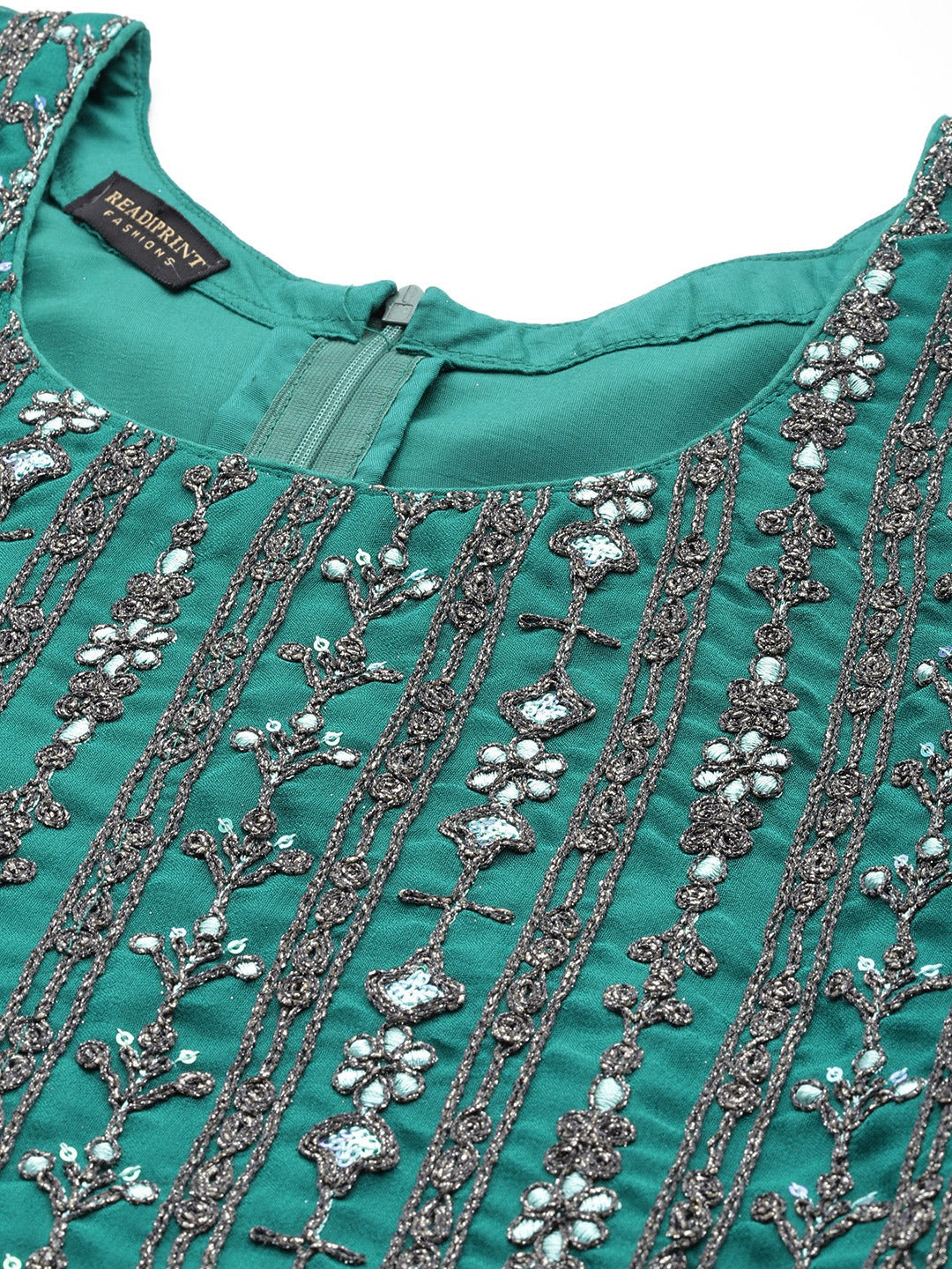 Pakistani Style Georgette Fabric Green Color Kurti With Bottom And Dupatta