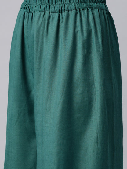 Pakistani Style Georgette Fabric Green Color Kurti With Bottom And Dupatta