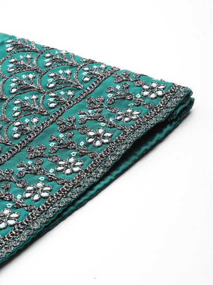 Pakistani Style Georgette Fabric Green Color Kurti With Bottom And Dupatta