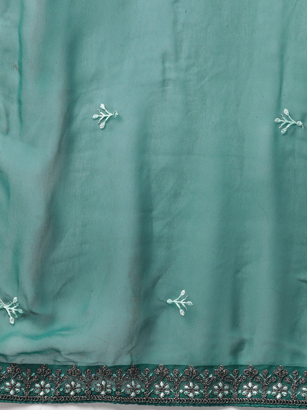 Pakistani Style Georgette Fabric Green Color Kurti With Bottom And Dupatta