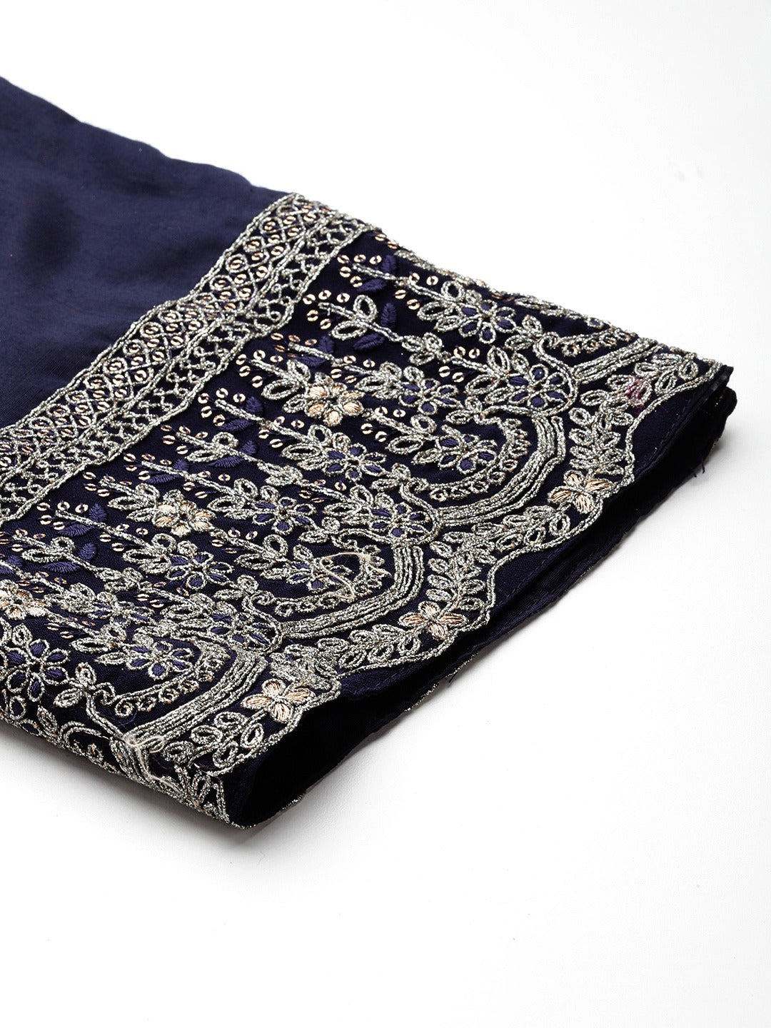 Pakistani Style Georgette Fabric Blue Color Kurti With Bottom And Dupatta