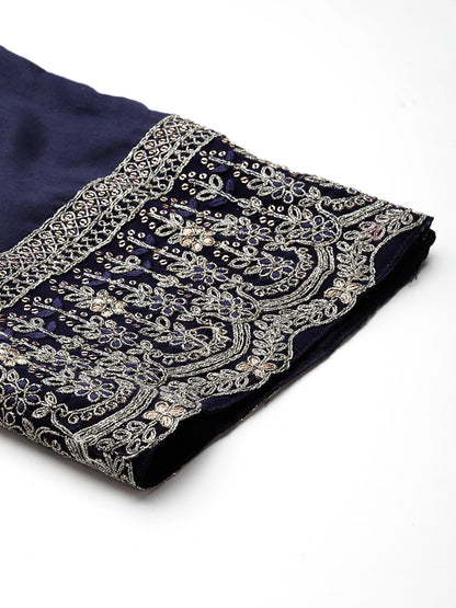 Pakistani Style Georgette Fabric Blue Color Kurti With Bottom And Dupatta