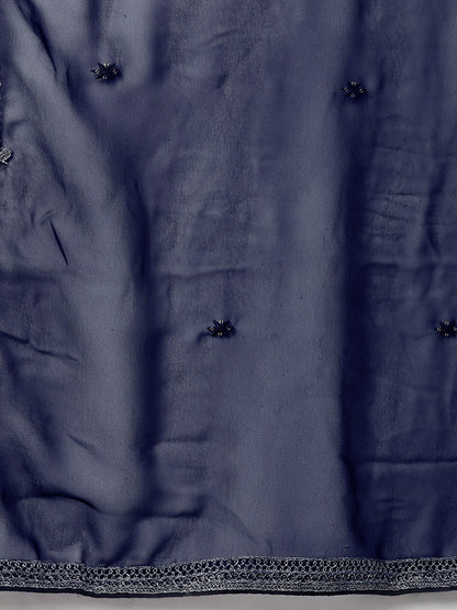 Pakistani Style Georgette Fabric Blue Color Kurti With Bottom And Dupatta