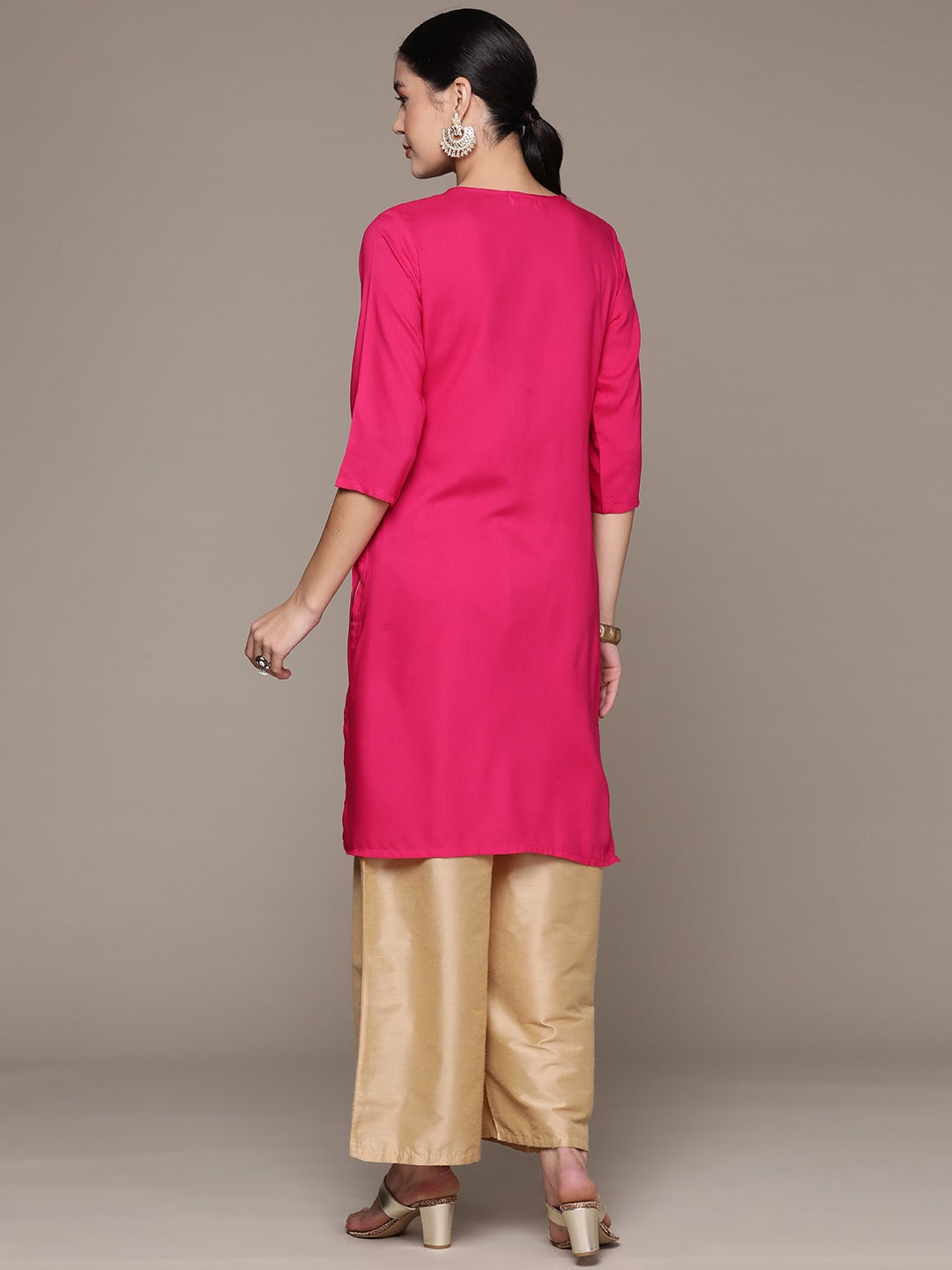 Straight Style Rayon Fabric Pink Color Kurta