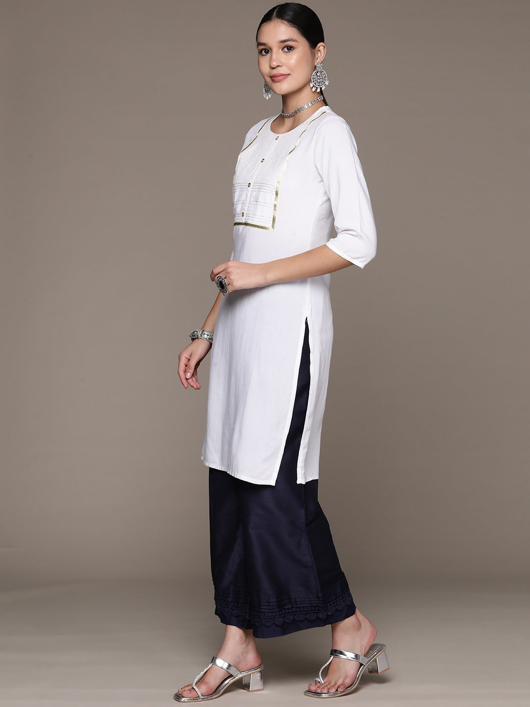 Straight Style Rayon Fabric White Color Kurta