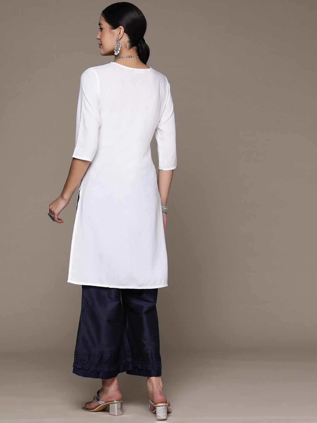 Straight Style Rayon Fabric White Color Kurta