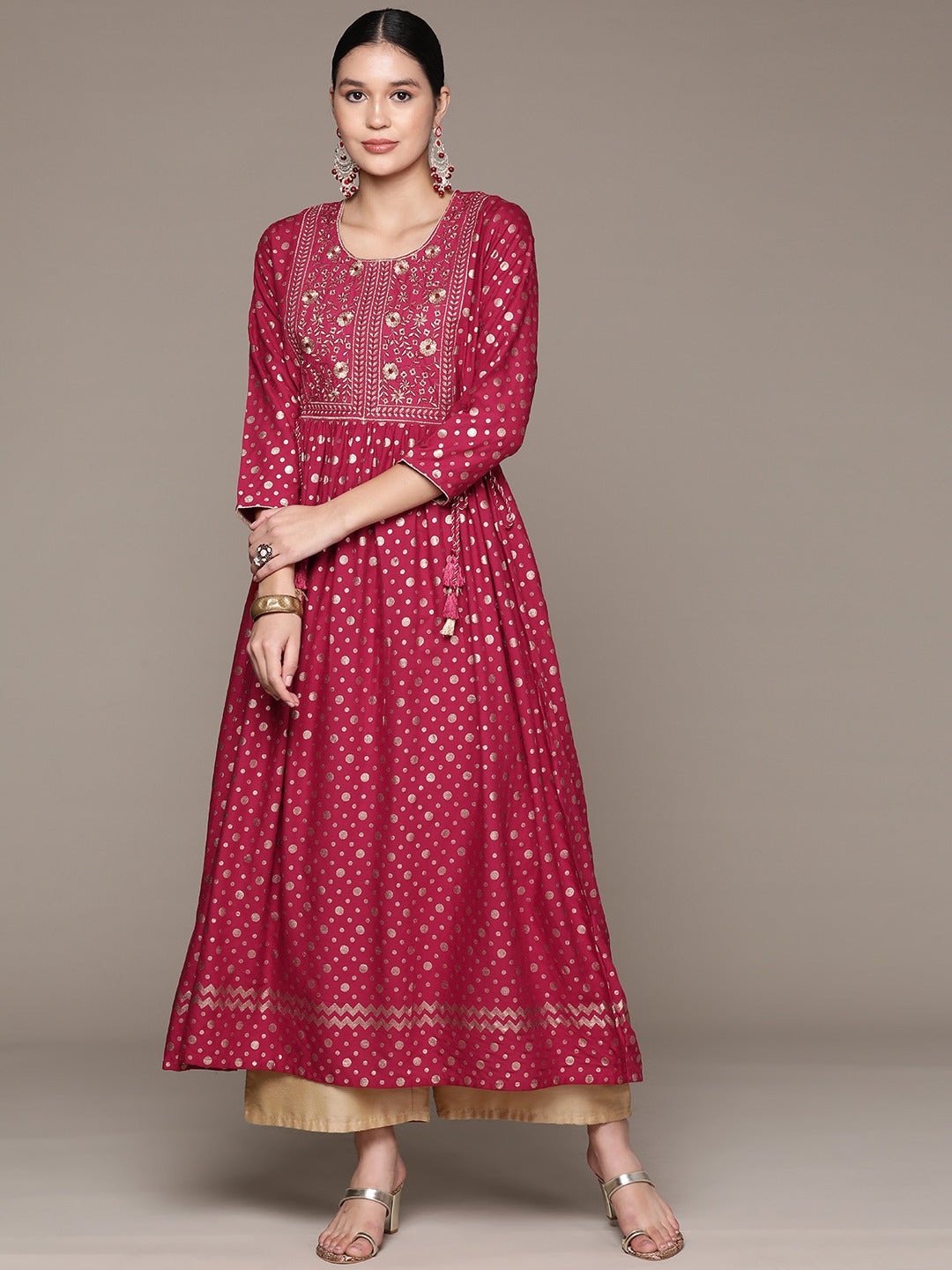 Frock Style Rayon Fabric Maroon Color Kurta