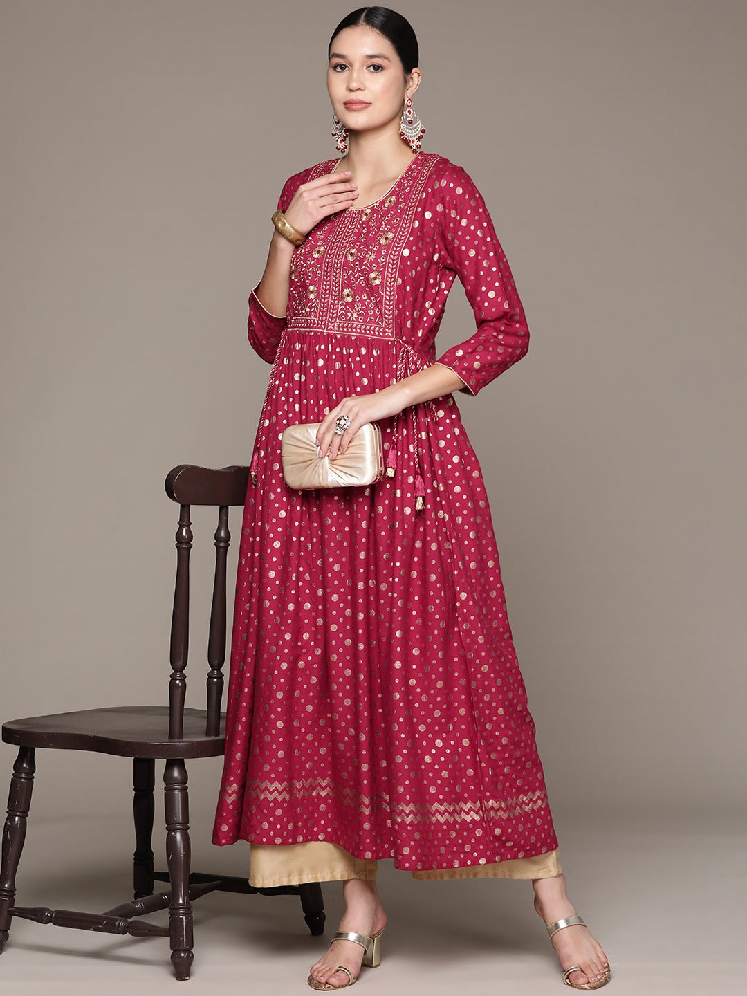 Frock Style Rayon Fabric Maroon Color Kurta