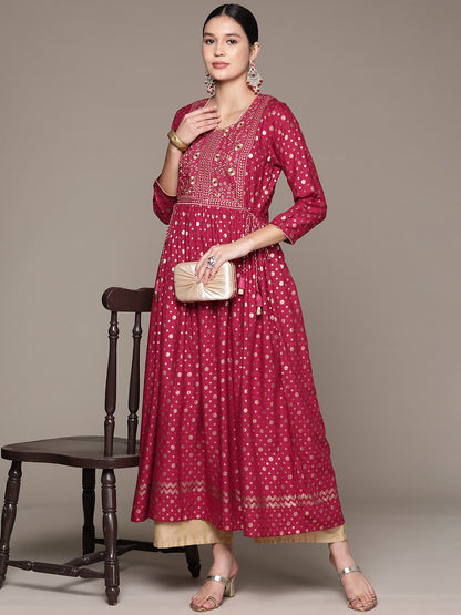Frock Style Rayon Fabric Maroon Color Kurta