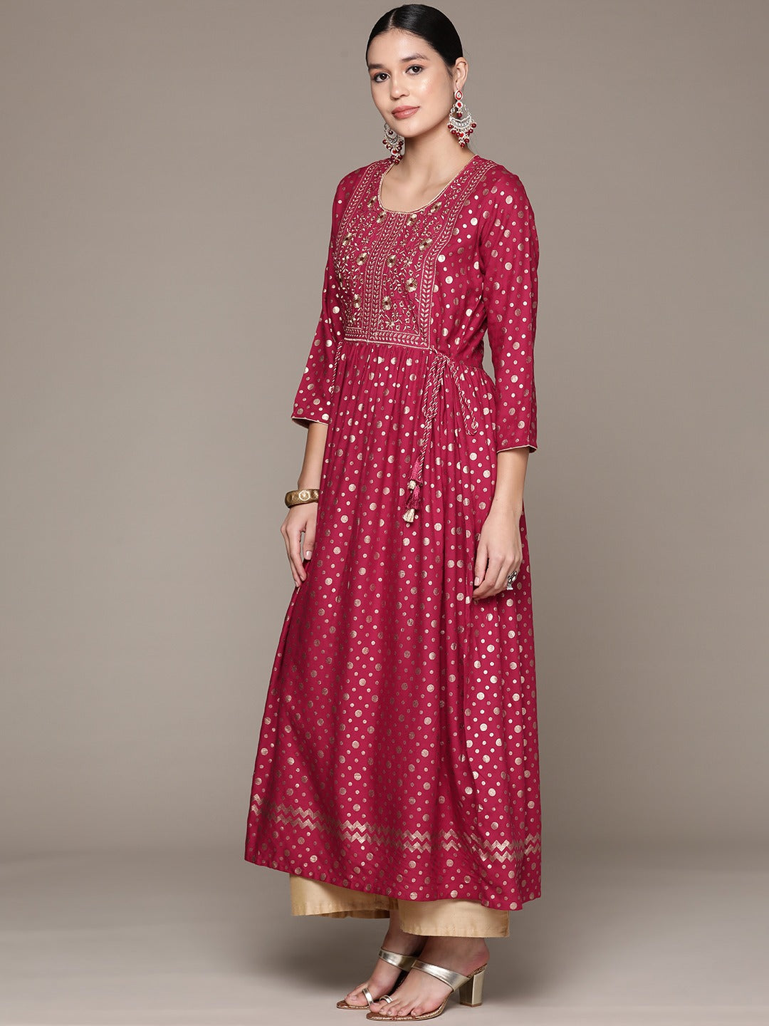 Frock Style Rayon Fabric Maroon Color Kurta
