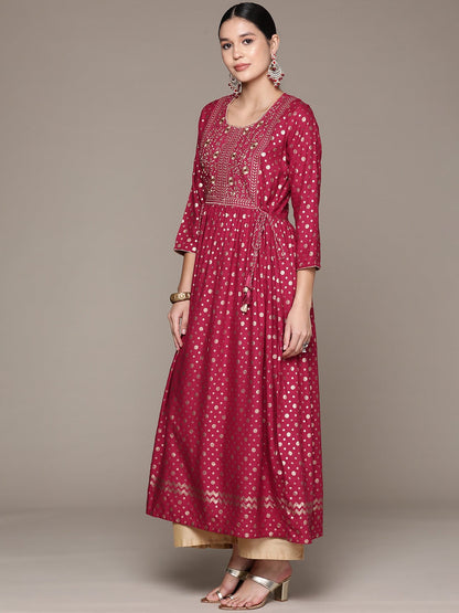 Frock Style Rayon Fabric Maroon Color Kurta