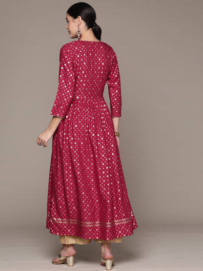 Frock Style Rayon Fabric Maroon Color Kurta