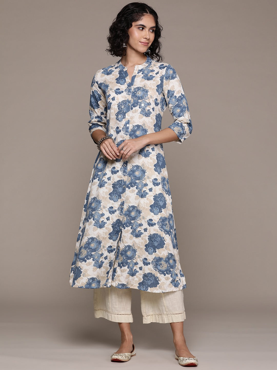 A line style Cotton fabric Blue color kurta