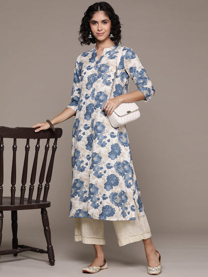 A line style Cotton fabric Blue color kurta