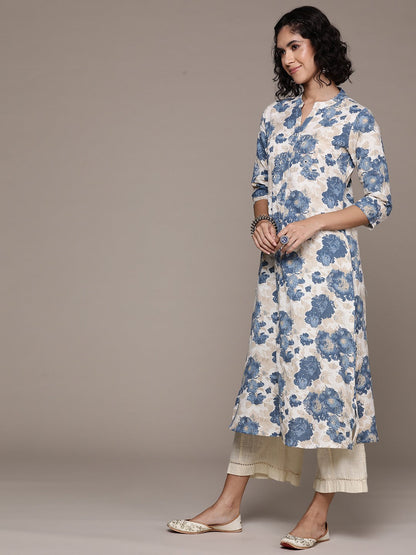 A line style Cotton fabric Blue color kurta