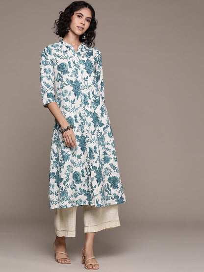 A line style Cotton fabric Teal color kurta
