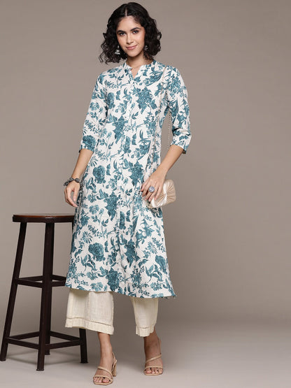 A line style Cotton fabric Teal color kurta