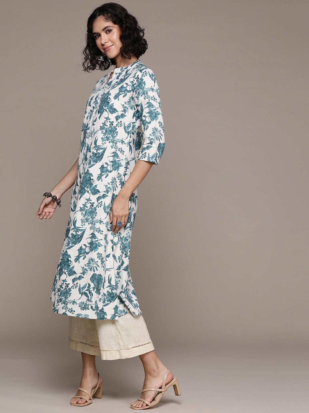A line style Cotton fabric Teal color kurta