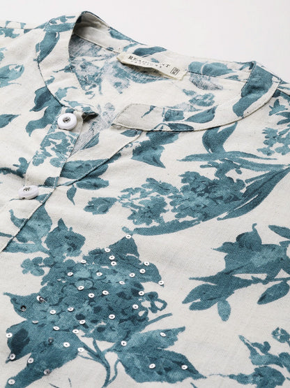 A line style Cotton fabric Teal color kurta