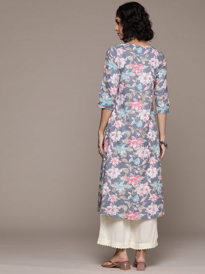 A line style Cotton fabric Grey color kurta