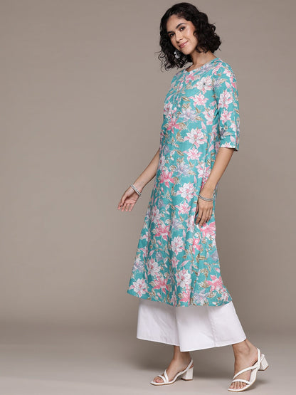A line style Cotton fabric Blue color kurta