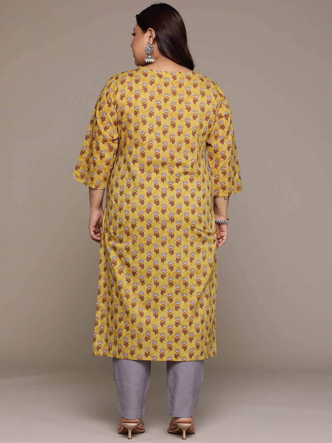 Plus Size Straight style Cotton fabric Mustard color kurta
