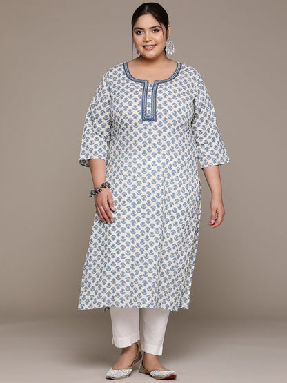 Plus Size Straight style Cotton fabric Blue color kurta