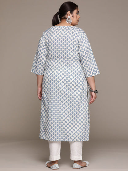 Plus Size Straight style Cotton fabric Blue color kurta