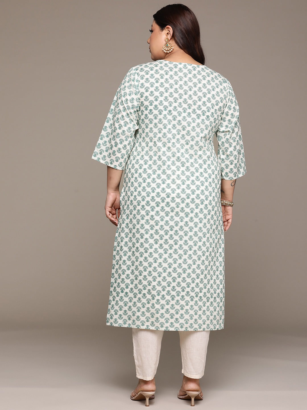 Plus Size Straight style Cotton fabric Green color kurta