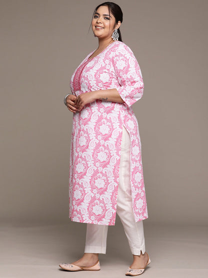 Plus Size Straight style Cotton fabric Pink color kurta