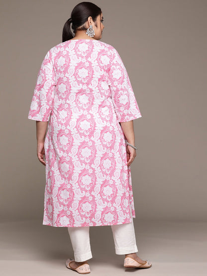 Plus Size Straight style Cotton fabric Pink color kurta