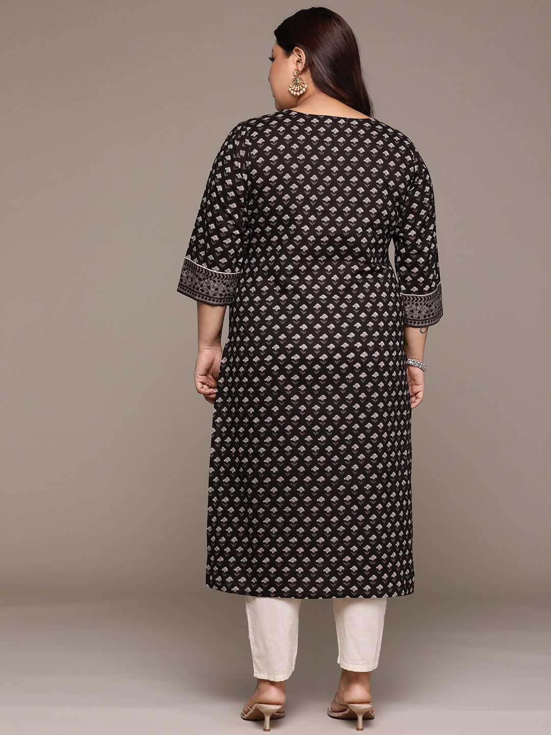 Plus Size Straight style Cotton fabric Black color kurta