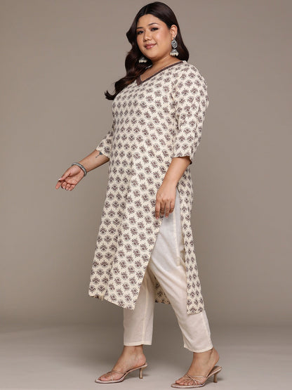 Plus Size Straight style Cotton fabric Beige color kurta
