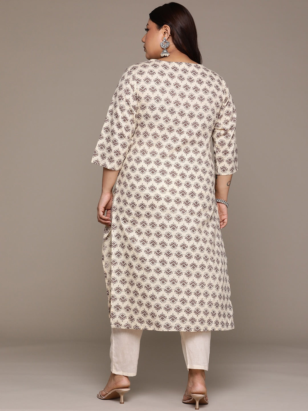 Plus Size Straight style Cotton fabric Beige color kurta
