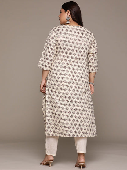 Plus Size Straight style Cotton fabric Beige color kurta