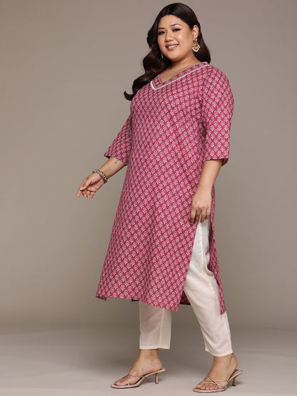 Plus Size Straight style Cotton fabric Burgundy color kurta