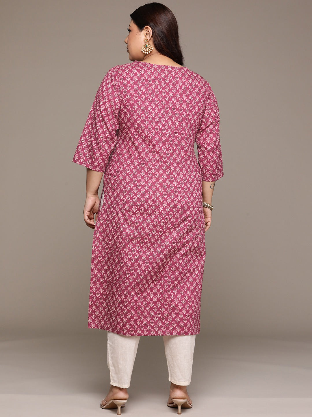 Plus Size Straight style Cotton fabric Burgundy color kurta