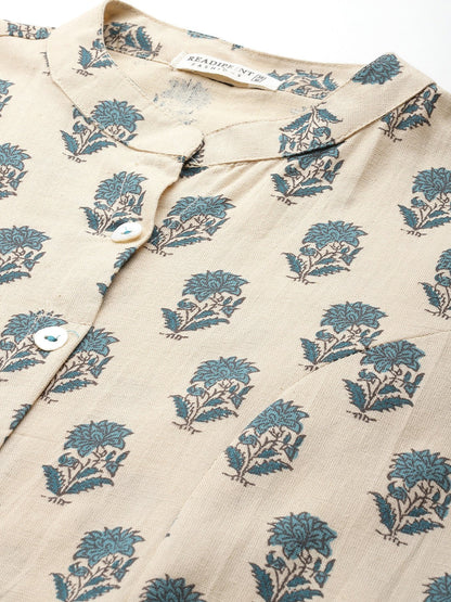 A Line Style Cotton Fabric Teal Color Kurta