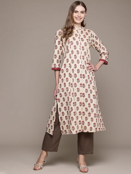 A Line Style Cotton Fabric Red Color Kurta