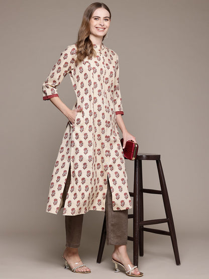 A Line Style Cotton Fabric Red Color Kurta