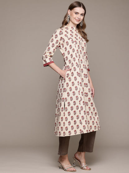 A Line Style Cotton Fabric Red Color Kurta