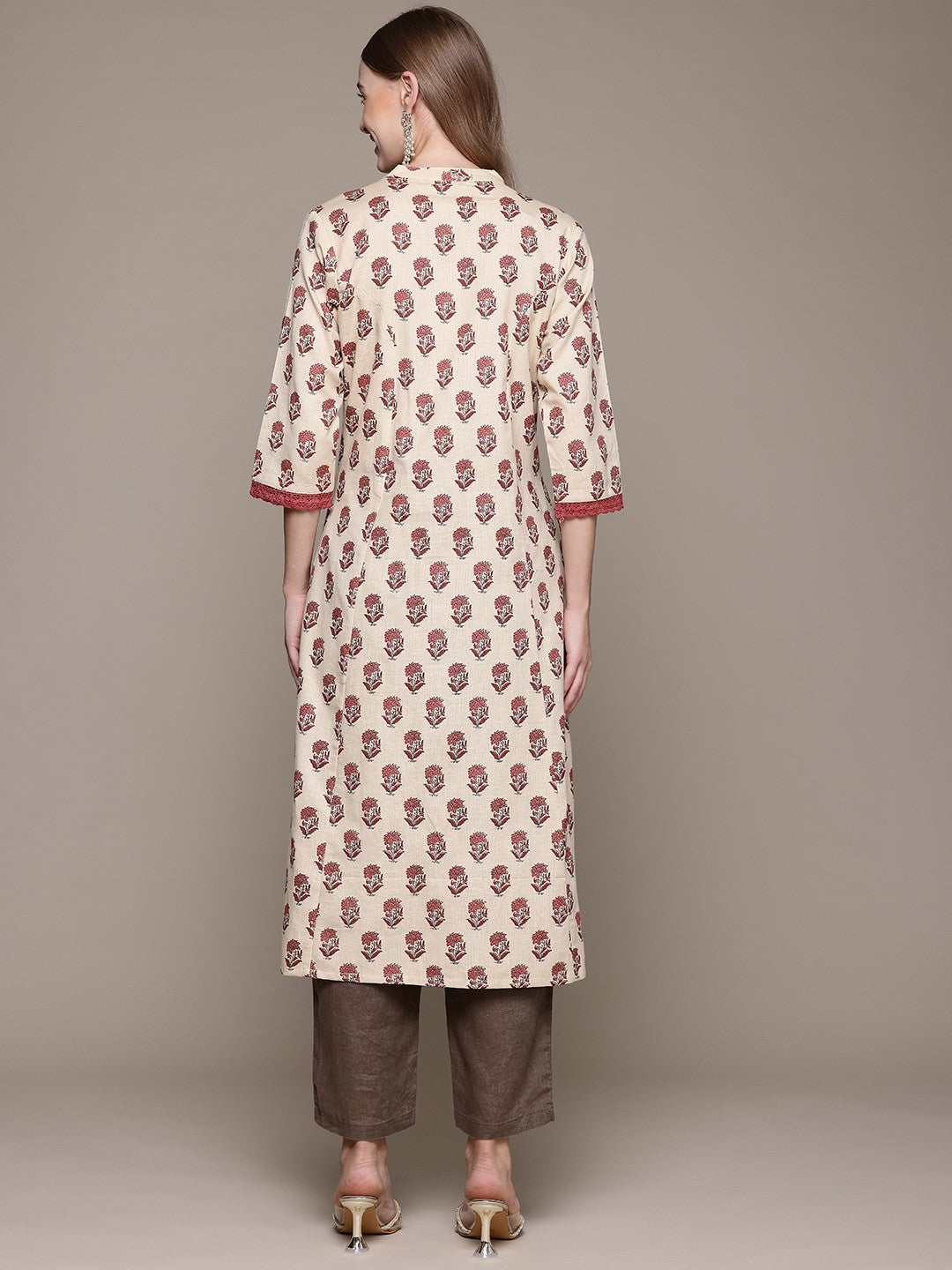 A Line Style Cotton Fabric Red Color Kurta