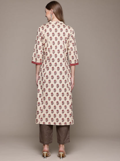 A Line Style Cotton Fabric Red Color Kurta
